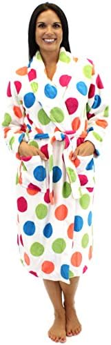 PajamaMania Women's Fleece Robe (White Multi Dot, Sml)
