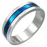 New Gents Stainless Steel Coloured Band Ring With Design, 6mm Wide.
