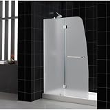 DreamLine AQUA Frosted Glass Shower Door & AMAZON Base Kit 48 x 72 Right Wall Installation Shower Door with 32 x 60 Right Drain BaseBrushed Nickel Hardware; LeHand Drain Base; FFrosted glass RigHand wall door configuration