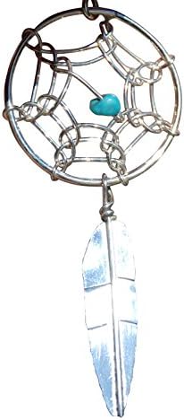 Genuine Handcrafted Navajo Jewelry St. Silver Dreamcatcher Feather Earrings w/ Turquoise Bead Medium Size