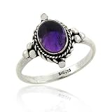 Silver GENUINE AMETHYST STONE BALI BEAD RING Size 7 --