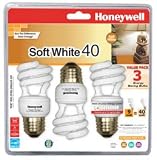 Honeywell 9 Watt Soft White T2 Mini Spiral, 3-Pack CFL Light Bulbs