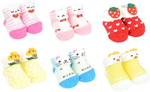 Unisex Baby Boys Girls Infant Toddler Animal Antislip Skid Stretch Socks, Newborn Girls 6 prs