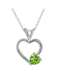 0.75 Ct Green Peridot Sterling Silver Heart Pendant 18"