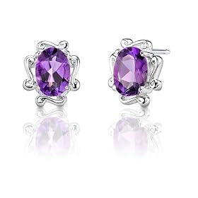 1.50 Carats Oval Shape Amethyst Earrings in Sterling Silver