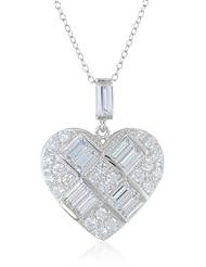 Sterling Silver Simulated Diamond Baguette Heart Pendant Necklace, 18"