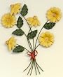 Yellow Daisies Bouquet with Red Ribbon Indoor/Outdoor Metal Wall D&eacute;cor