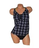 Beach Native Plus Size Houndstooth Geometrics 2-piece Halter Tankini Style Swimsuit