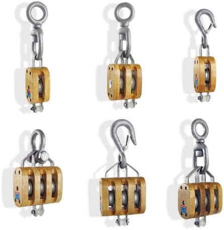 Marine Grade 3-In. Wood Tackle Blocks - Choose from 6 Styles - Single Double Triple Sheave