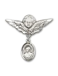 Sterling Silver Baby Badge with St. Ignatius Charm and Angel with Wings Badge Pin
