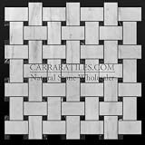 Carrara Marble Italian White Bianco Carrera Basketweave Mosaic Tile with Negro Marquina Black Dots Honed
