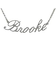 Sterling Silver BROOKE Name Necklace Diamond Cut Finish Italy, 16 inch + 2 inch extention