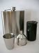 Trendy Edelstahl Design Flachmann mit Trichter und 4 Becher im Lederetui