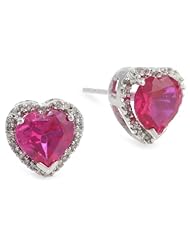 10k White Gold Heart-Shaped Created Ruby with Diamonds Heart Earrings
