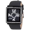 Haurex Italy Women's NF369DNW Diverso PC Square Black Dial Crystal Bezel Leather Watch 