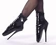 7 Inch Spike Heel Ballet Ankle Boots Fetish Shoes With Padlock Black Patent Devious