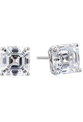 Platinum-Plated Sterling Silver Asscher-Cut Swarovski Zirconia Stud Earrings