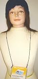 Very Fine Onyx Beads Eye Glass or Horizontal Id Badge Holder Necklace in Combination with Dark Navy Rayon Cotton Gimp Skull Cap for Women and Teens