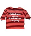 Long sleeved striped T-shirt 6-12 months navy/red 'Daddy knows a lot but Grandpa knows everything!'