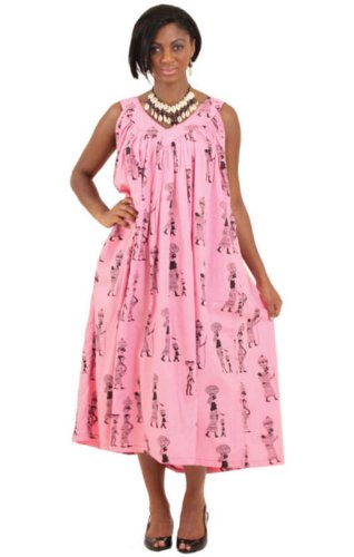 Trapeze Style Ethnic Print Sleeveless Cotton Sundress - Available in Many Pastel Colors