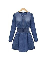 Sexy Long Sleeves Ruched Round Neck Denim/Polyester/Spandex Cocktail Above the Knee Club Dress/Party Dress/Mini Dress 