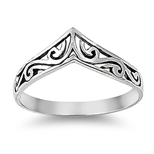 Sterling Silver Women's Filigree Thumb Chevron Ring (Sizes 4-10) (Ring Size 10)