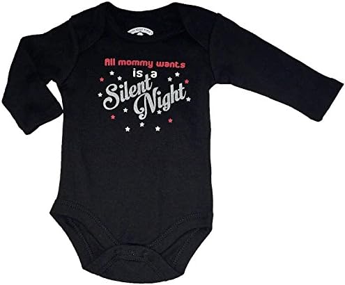 Assorted Santa, Reindeer Baby Boys &amp; Girls Christmas Bodysuit Dress Up Outfit (6-9 Months, Black - All Mommy Wants is a Silent Night)