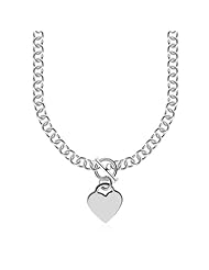 Sterling Silver Rolo Chain with a Heart Toggle Charm and Rhodium Plating