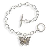 41 VEsPnSUL. SL160  Sterling Silver Toggle Bracelet, 9/16 inch Silver and 14K Gold Butterfly Charm,7 1/2 in, Box/Ribbon