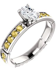 10K White Gold Oval Cut White and Yellow Diamond Ring -- LIFETIME WARRANTY