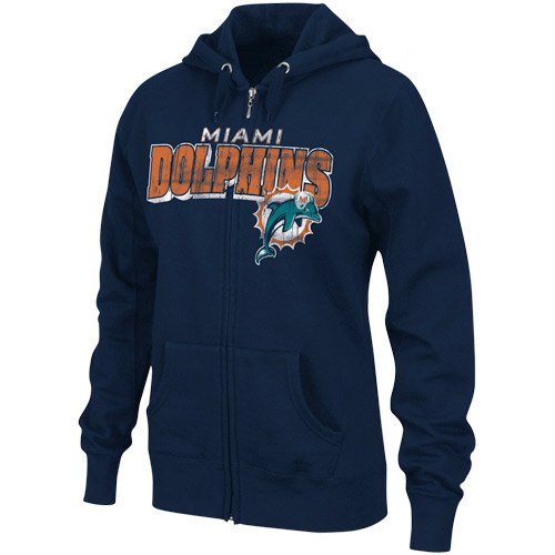NFL Women's Miami Dolphins Football Classic III Long Sleeve Fullzip Fleece Hoodie (Athletic Navy, Large)