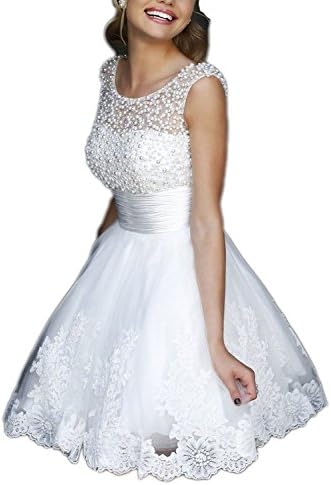 Sweety Bridal Charming A-line Beaded Lace Short Empire Party Gowns Prom Dresses White 24W
