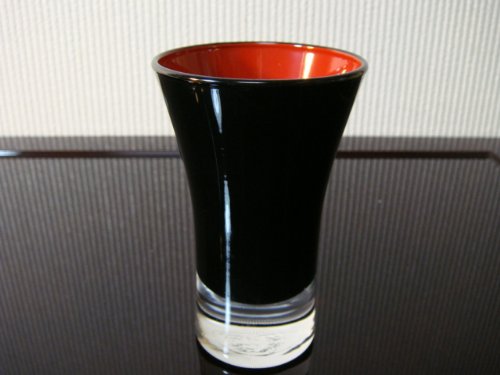 【会津塗】漆ガラス工芸 清酒杯 黒内朱