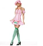 3Pc Strawberry Short Cake Pink Gingham Costume (Pink/White-Medium)