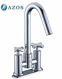 AZOS 洗面器の蛇口 2 孔 黄銅製 銀色 台付 冷熱混合水栓 浴室・トイレ用金具 MPEK001-3