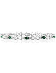 10k White Gold Emerald and Diamond Heart Link Bracelet
