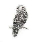 Cute Sterling Silver Marcasite Garnet Owl Pin Brooch - B00023JSIK