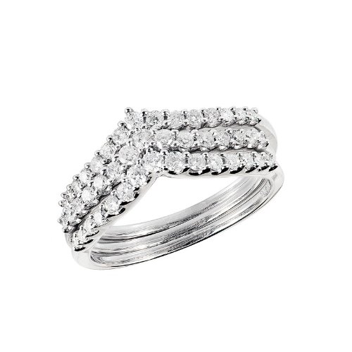 14k White Gold Wedding Engagement Band Bridal Band Round White Diamond Three Ring Set (1 /2 ctw, G Color, SI2-I1 Clarity)