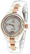 Oniss #ON8890-LRG Women's Rose Gold Trim Baguette Crystal White Ceramic Watch