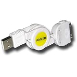 Amzer USB Retractable Sync Data Cable for iPhone/iPod - White