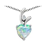 1.95 cttw 925 Sterling Silver 14K White Gold Plated Lab Created Heart Shaped Opal Pendant