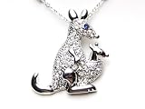 Clear Crystal Rhinestone Mama Kangaroo & Baby Joey Costume Blue Pendant Necklace