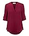 VIISHOW Women's Summer Blouses V Neck Cuffed Sleeve Blouse Shirts Tops Red M