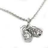 Unisex 24k White Gold Layered GL 3d Double Boxing Gloves Charm Necklace - 20 chain Lifetime Warranty! Comes Gift Boxed
