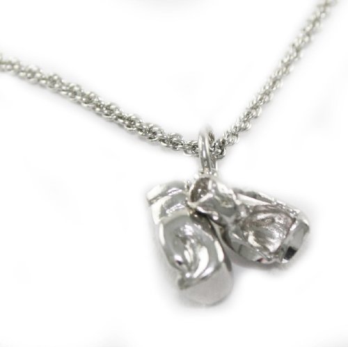 Unisex 24k White Gold Layered GL 3d Double Boxing Gloves Charm Necklace - 20 chain Lifetime Warranty! Comes Gift Boxed