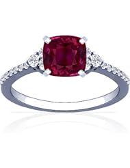 18K White Gold Cushion Cut Ruby Ring With Sidestones