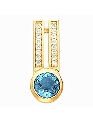 14K Yellow Gold Round Cut Swiss Blue Topaz and Diamond Pendant -- LIFETIME WARRANTY