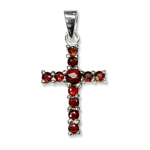 Schmuck-Pur Echt 925/- Silber Granat-Kreuz-Anhänger 2,50 cm