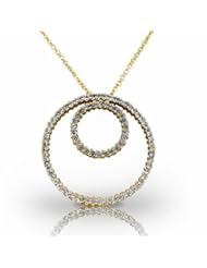 14KT Yellow Gold Modern Diamond Pendant featuring a Double Circle of Diamonds. 1 1/4 CTW