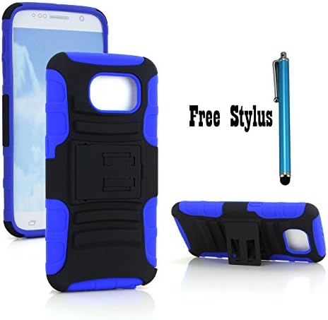 The Little Penguin Samsung Galaxy S6 Armor Protective Case - Shock &amp; Bump-proof Armor Hybrid Case with Built-in Kickstand for Samsung Galaxy S6 &amp; Stylus Pen + Fishbone Earphone Cord Organizer bundles (Kickstand Case - Black and Green) (Kickstand Case - Black and Blue)